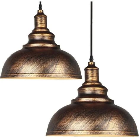 FUSION& Bronze - Lot de 2 Lustre Industrielle Metal E27 Suspension Adjustable Retro pour Salon (1/4)