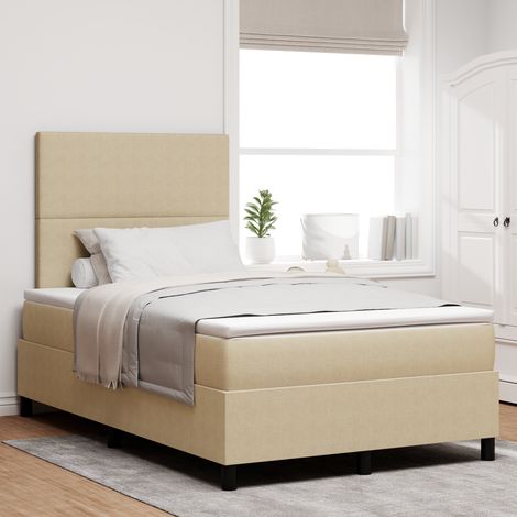 vidaXL Box Spring Bed with Mattress & LED Light Green Grey Small Double Corduroy Fabric (1/5)
