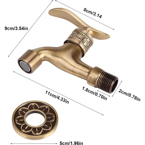 Robinet machine à laver en laiton antique à manette, fixation murale pour buanderie et salle de bain, robinet long eau froide simple sortie compatible extérieur jardin, anti-corrosion, débit régulier (1/2)