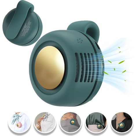 Portable Clip-On Fan, Green Mini USB Rechargeable 360° Rotatable Fan, 3-Speed Silent Mini Bladeless Fans (1/5)