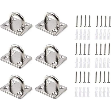 6 crochets acier inoxydable M5, support mural charge lourde 50 kg, fixation U avec 4 trous, pour suspensions extérieures et escrime