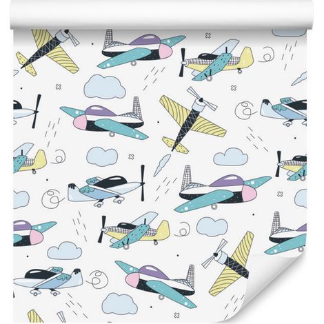 Papel pintado de aviones estilo dibujos animados para salón y dormitorio, 50x1000 cm. (1/5)