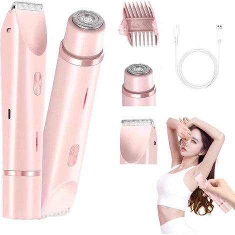 Elektrorasierer – 2-in-1 Damenrasierer – Wasserdicht – Bikini-Trimmer – Leise – Einfache Rasur – Glatte Rasur – Rosa (1/5)