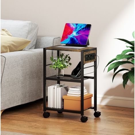 Soporte para impresora con ruedas, tomas USB y USB-C, 40 kg, marrón rústico OKMYHOME (1/5)