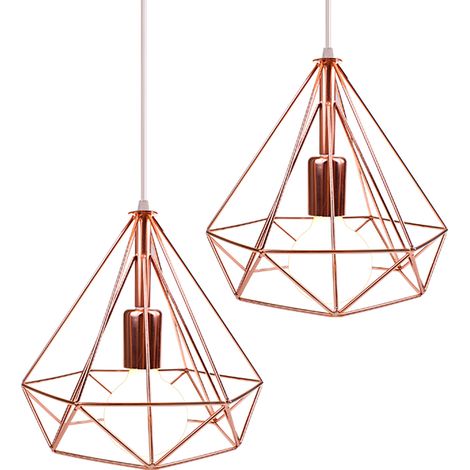 2 Stücke Industrielle Pendelleuchte E27 Ø25CM Metall Eisen Hängend Pendelleuchte für Wohnzimmer Esszimmer(Roségold)