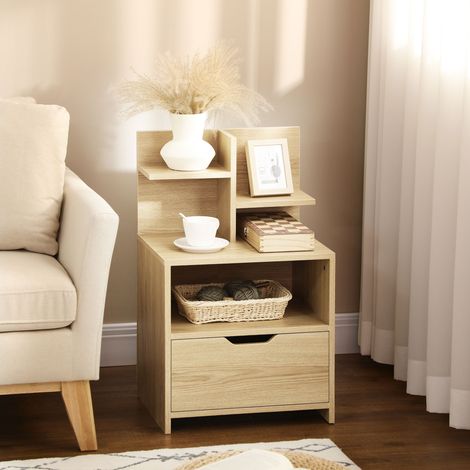 Niche et étagères de rangement effet bois 45 x 35 x 73 cm naturel, Table de chevet table de nuit avec tiroir