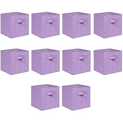 Foldable Storage Boxes,Non-Woven Fabric Storage Box Set,Storage Drawers for Cube Storage Unit,26.5x26.5x28 cm (Light Purple, Set of 10)