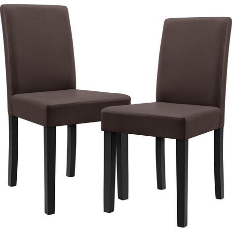 Set di 2 sedie imbottite gambe in legno massello rivestimento sintetico 90 cm marrone e nero 030002362