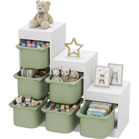 Aiyaplay – Bibliothèque enfant avec 6 bacs amovibles – 3 niveaux de rangement – Dimensions 96 x 38,5 x 90 cm – Design anti-basculement – Panneau de particules