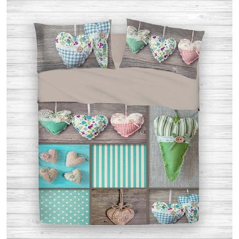 COMPLETO LENZUOLO DIGITALE LENZUOLA COPRILETTO HAPPY SHABBY CUORE 5 1 PIAZZA (1/2)