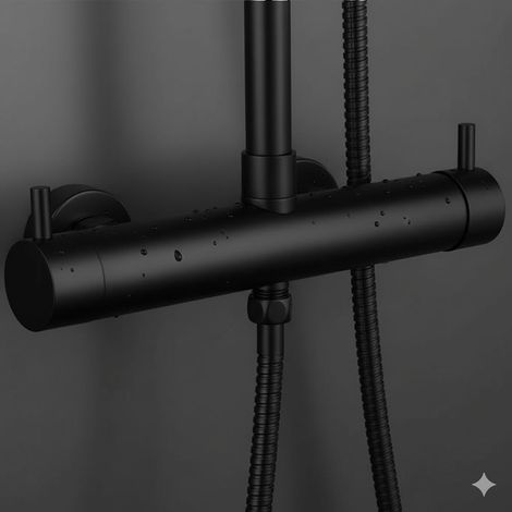 Kibath Grifo Columna Ducha monomando T acabado NEGRO MATE fabricado en latón
