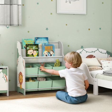 Meuble rangement enfant vert 6 tiroirs en tissu et étagère à deux niveaux rangement jouet enfant 63x30x71cm aménagement intérieur