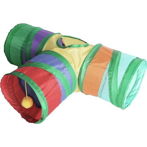 Tunnel pour hamster, coloré, amusant et pliable, avec balle en peluche pour lapins et autres petits animaux. (1/5)