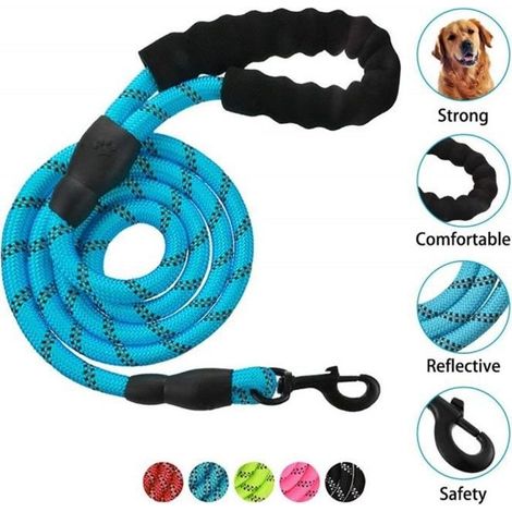 Corde Laisse pour Chien avec Poignée Rembourrée Douce et Fils Très Réfléchissants, 1.5m Corde Laisse pour Tous Les Chiens, Bleu (1/4)