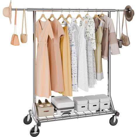 Mophorn Robuster Kleiderständer,verstellbare doppelte Kleiderstange mit Stauraum an der Unterseite,ausziehbare Länge,Tragkraft 273 kg,ideal für die Organisation von Kleidungsstücken,robuster Stahl