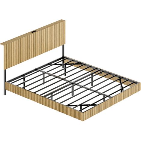 Cama de 180 x 200 cm en MDF y metal con cabecero acanalado y LED RGB (1/5)