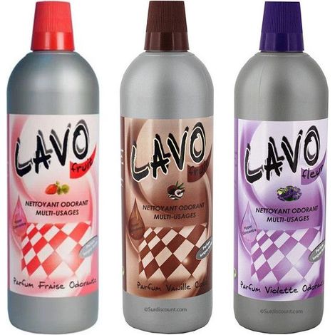 3 bidons de nettoyant Odorant Multi-Usages Fraise - Vanille coco - Violette 1L - Lavo Fruit