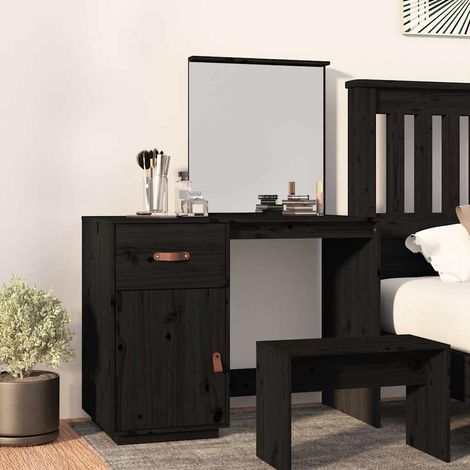Coiffeuse Table console - Meuble de chambre Noir 95x50x134 cm Bois de pin massif BV945335 - BonneVie (1/5)