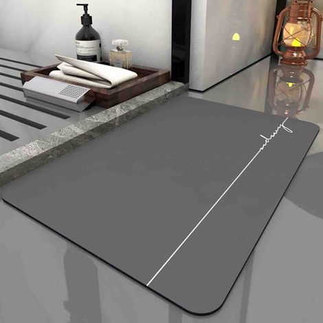 Alfombrilla de baño de tierra de diatomeas absorbente, antideslizante y de secado rápido (Alfombrilla de suelo de piedra, gris, 60 x 39 cm)
