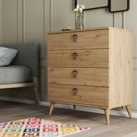 Commode de chambre 4 tiroirs effet bois clair MARFA (1/5)