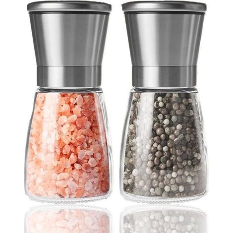 (Edelstahl, Glas) Salz- und Pfeffermühlen-Set – Just Essentials – 2-teilig – Edelstahl – Glas – Verstellbar (1/5)