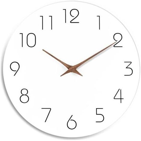 Geräuschlose Wanduhr aus Holz, 25 cm, kein Ticken, batteriebetrieben, weißes Holz, modern, Schreibtischuhr, schlicht, minimalistisch, dekorativ (weiß) (1/5)