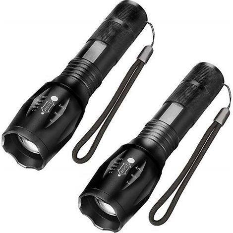 Lampe Torche LED Ultra Puissante, 1000 Lumens Lampe de Poche, Zoomable, 5 Modes D'éclairage, Antichoc Anti-dérapant pour Camping Randonnée Urgence, Lot de 2 (1/5)