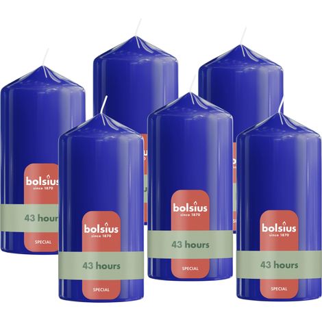 Bougie pilier lisse - Bleu cobalt - 13 cm - Lot de 6 bougies décoratives - Contient de la cire végétale naturelle - Sans huile de palme (1/5)