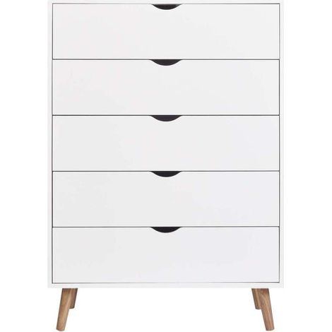 Cómoda Feliciano con 5 cajones en blanco. 110cm(alto) 80cm(ancho) 40cm(fondo) (1/5)