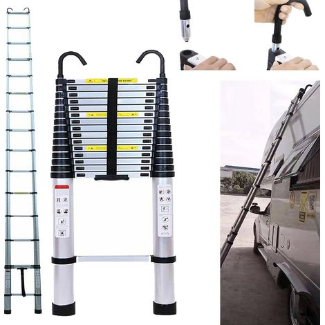 Échelle télescopique multifonction en aluminium de 20,34FT/6,20m avec 2 crochets amovibles et pieds en caoutchouc antidérapants (1/5)