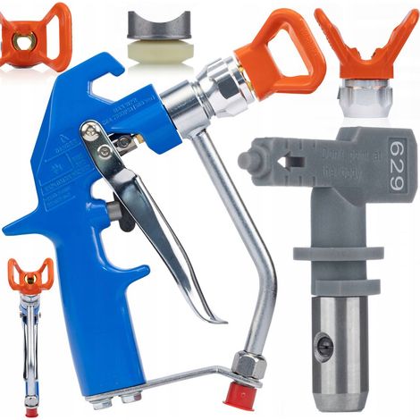 Rosfix Set Black Spray BS500 – Farbspritz- und Spachtelpistole mit Hochdruckdüsen 629 & Hi-Flow  500 bar, 1/4", 7/8"  Für Spachtelmasse, Farbe, Lack  Lackierzubehör