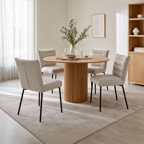 Lot de 4 chaises repas 48x58x86 cm en tissu beige et noir - KULPA (1/5)