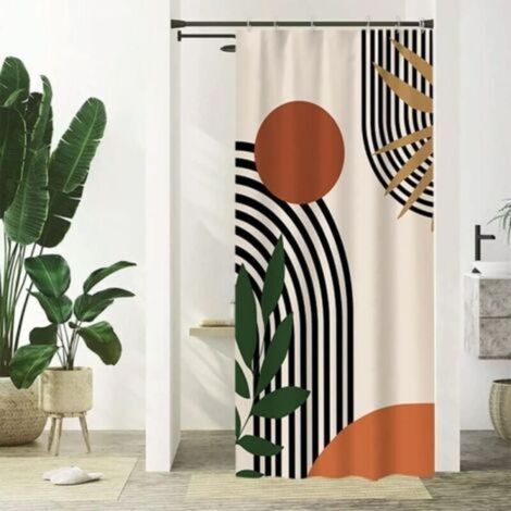 120x180cm Abstract Shower Curtain, Geometric Terracotta Black Lines Modern Minimalist Shower Curtain, Anti-Mold Waterproof Washable Polyester Fabric Bath Curtain (1/5)