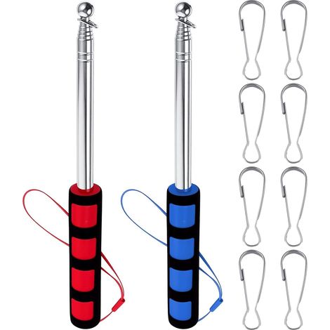 2 Pièces Mât Telescopique Drapeau, 2m Mat Drapeau en Acier Inoxydable Mât de Drapeau Portable Extensible et 8 Pièces Crochets de Mât de Drapeau pour Guide Touristique Camping (Rouge et Bleu) (1/5)