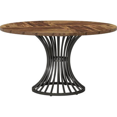Tavolo da pranzo rotondo in MDF e metallo, 119 cm, nero e rovere rustico (1/5)