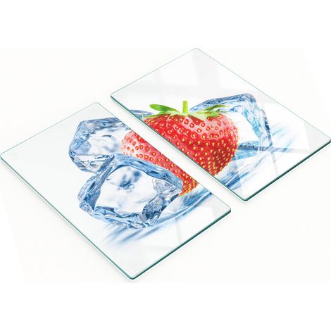 Elegantes y resistentes pizarras de vidrio con estampado de fresas y helados, 2x30x52 cm. (1/5)