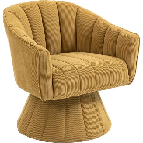 Fauteuil pivotant élégant à 360° avec rembourrage ergonomique de l’assise et du dossier, accoudoirs enveloppants, design moderne et base stable, idéal pour le bureau, le salon ou le télétravail, jaune (1/5)