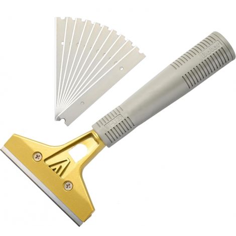 Grattoir industriel avec 10 lames pour le nettoyage du papier peint, des vitres, de la colle et du carrelage. (1/5)