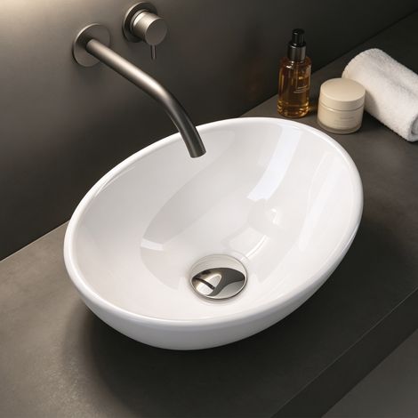 Mai & Mai Waschbecken Aufsatzwaschbecken Waschschale für Gäste WC aus Keramik mit Nano-Versiegelung in Glänzend Weiß 34x26,5x12,5cm Brüssel205 (1/5)