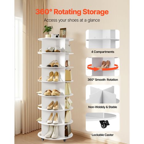 Étagère à chaussures rotative à 7 niveaux avec roulettes, présentoir à chaussures rotatif à 360°, organisateur sur pied de type pla… (1/5)