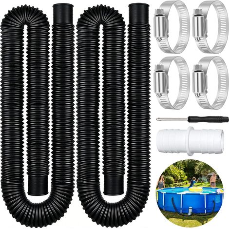 Poolschlauch 32 mm für Poolpumpen, 2 Stück Schlauch Pool 150 cm, Schwimmbadschlauch Ersatzschlauch mit 4 Stück Sicherungsclip und 1 Stück schlauchverbinder für Filterpumpe und Schwimmbad (1/5)