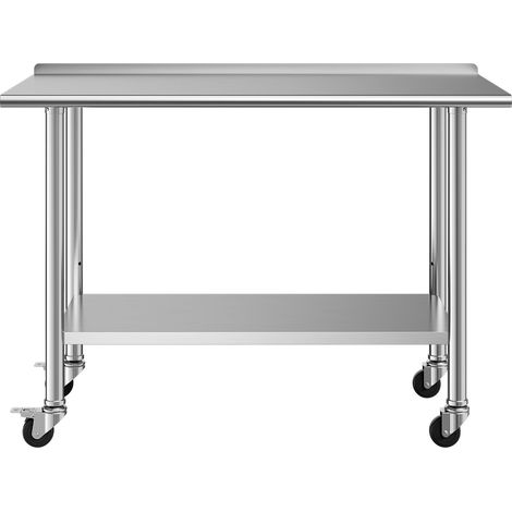 Mophorn Edelstahltisch Gastro 1220x610x894 mm, Verstellbarer Arbeitstisch mit Rollen, Aufkantung (30 mm), Tisch mit Grundboden für Restaurant, Tragkraft Obere Ablage (245 kg), Untere Ablage (204 kg) (1/5)