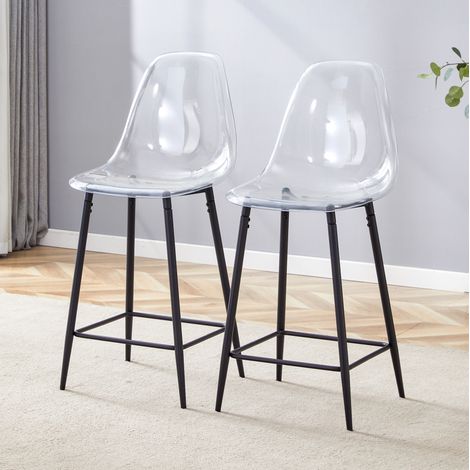 Barhocker Set, transparenter Kunststoffsitz, schwarzes Metallgestell, Fußstützen, modernes Design (1/5)