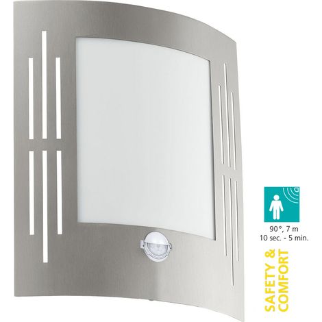 Applique Esterno Sensore City Acciaio Argento Policarbonato Bianco E27 (1/5)