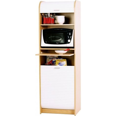 Grand meuble colonne de cuisine micro onde bois clair et blanc Nantes (1/4)