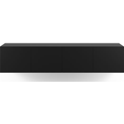 Meuble TV, Meuble de salon avec 4 portes aspect bois coloris noir - Longueur 180 x Profondeur 35 x Hauteur 38 cm (1/5)