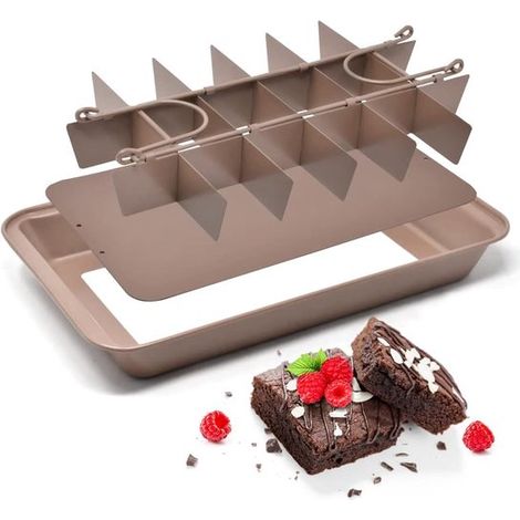 Teglia rettangolare per brownie, 31 cm x 20 cm, antiaderente, con 18 scomparti e taglia brownie al cioccolato (1/5)