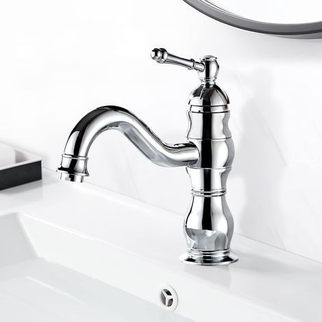 Retro-Waschtischarmatur aus Chrom, um 360° drehbarer Badezimmer-Wasserhahn mit Kalt- und Warmwasser verfügbar, Einhebel-Waschtischmischer aus Messing (1/5)