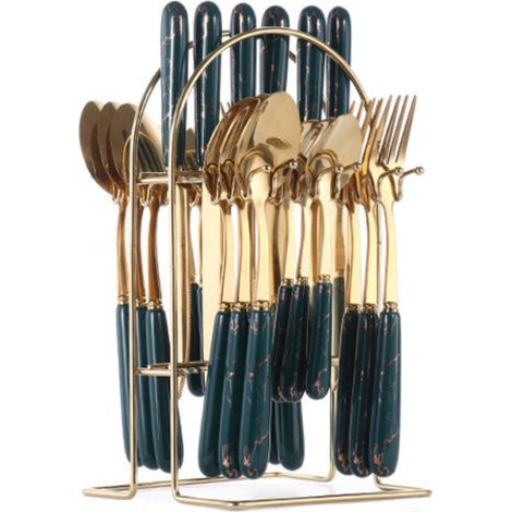 Coffret cadeau de couverts en or et en argent, comprenantvingt-quatreUn ensemble de vaisselle en acier inoxydable doré