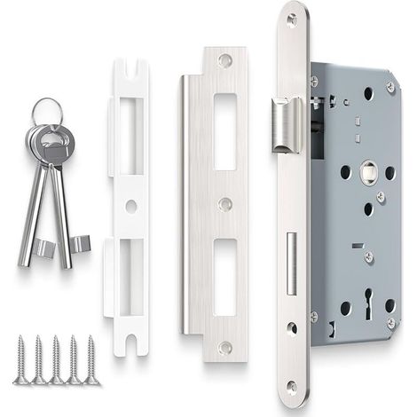 1-PCS Satin Nickel 7255 Serrure à mortaiser avec deux clés pour portes intérieures et de salle de bains (1/5)